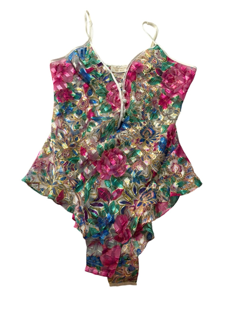 Victoria's Secret size medium Multicolor Floral Chemise lingerie one piece gold